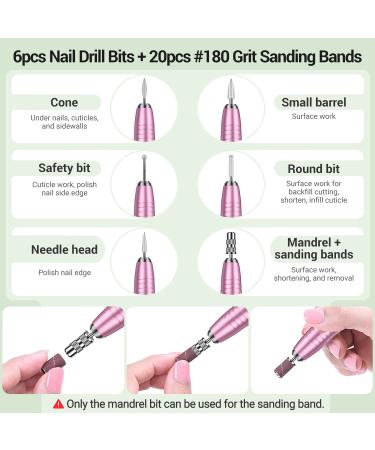 AIRSEE 20000 RPM USB Portable Electric Nail Drill Kit - Cordless Professional Efile for Manicure Pedicure - Pink - Buy Online on GoSupps.com