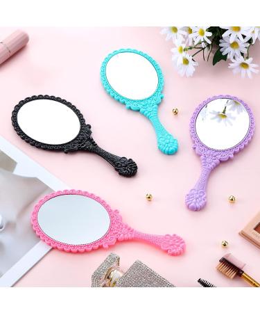 Vintage Handheld Mirror Set - 8 Pieces | Retro Oval Makeup Mirror for Women | Portable Antique Design in Black, Pink, Purple, Green - Buy Online on GoSupps.com