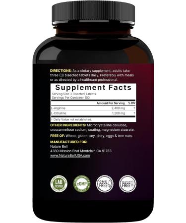 NatureBell Nitric Oxide Supplement for Men & Women Pre-Workout Formula with L-Arginine & L-Citrulline 3 600mg 300 Bisected Tablets (100 Servings) Max Strength Non-GMO Gluten Free* - Buy Online on GoSupps.com