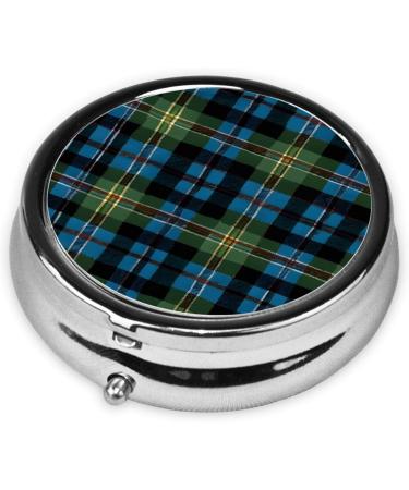 Blue and Green Scottish Tartan Round Pill Box | 3-Compartment Mini Pill Organizer | Portable Travel Medicine Holder - Buy Online on GoSupps.com
