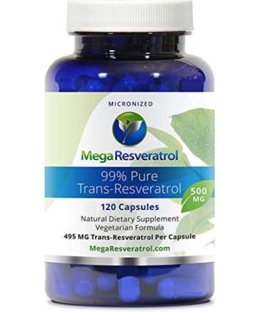 Mega Resveratrol, Pharmaceutical Grade,99% Pure, Isolate, Micronized Trans-Resveratrol, 120 Veggie Caps, 500mg per Capsule. Purity Certified. Absolutely NO Toxic inactive Ingredients Added.