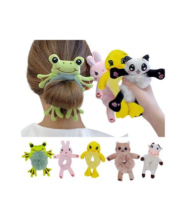 GHPKS Animal Scrunchies for Girls Gifts - Small Elastic Hair Ties Cute Scrunchies Plush Animal Hair Clip Plush Hair Tie Animal Scrunchies for Kids (5 Colour) 1.0 pounds
