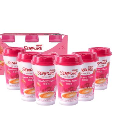 Senpure Instant Milk Tea Kit with Milk Tea Powder DIY Sugar Pack Coconut Jelly Serve Cold or Hot Drinks (Strawberry Flavor 6 Pack) Strawberry 6 cups