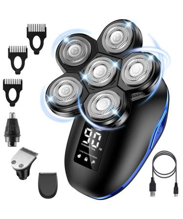 Head Shaver for Men Electric Razor Upgrade 6D Floating Electric Shaver 5 in 1 Wet & Dry Shaver Waterproof Bald Head Shaver LED Display Electric Rotary  (Blue)