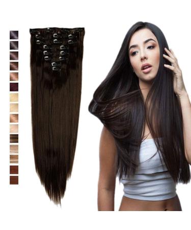 S-noilite 17-26 Inches(43-66cm) 8pcs Long Full Head Clip In Hair Extensions Extension Sexy Lady Fashion Choice 60 Colours (23 Inches-Straight Dark Brown) Dark Brown 23 Inch