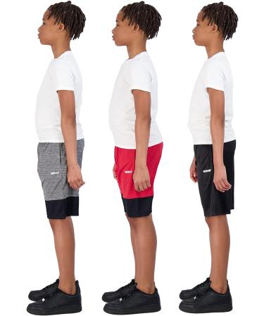 Hind Boys 3-Pack Active Basketball Shorts for Kids in Black/Red/Grey | Size 5-6 - Buy Online on GoSupps.com