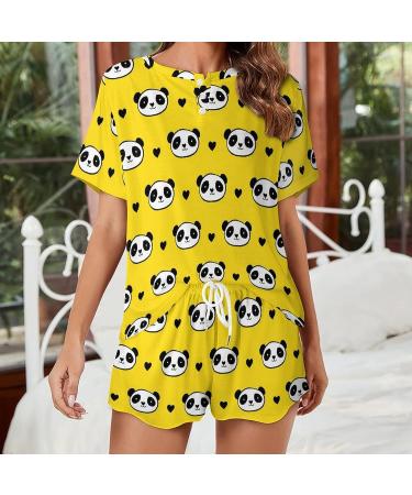 Cute Panda Bear Women's Pajama Set - Short Sleeve Lounge Shirt and Shorts Sleepwear 4X-Large - Buy Online on GoSupps.com