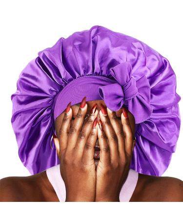 Large Satin Bonnet for Sleeping | Purple & Leopard Silk Bonnet for Black Women - Buy Online on GoSupps.com