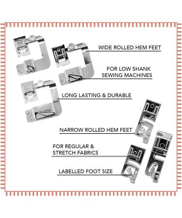 Hem Presser Foot Set for Brother, Singer, Janome Low Shank Machines - 6 Wide & Narrow Sizes - Hemming Pressure Feet - Buy Online on GoSupps.com