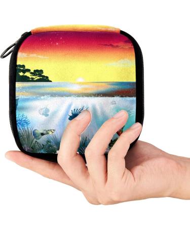 GIAPB Period Bag - Sanitary Napkin Storage & Makeup Pouch (Beach Fish Landscape Color) - Buy Online on GoSupps.com