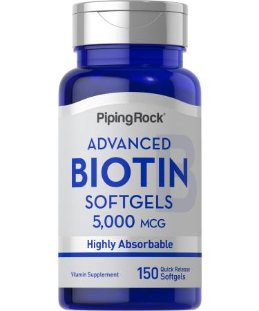 Piping Rock Biotin 5000mcg Softgels | 150 Count | Non-GMO Gluten Free Supplement