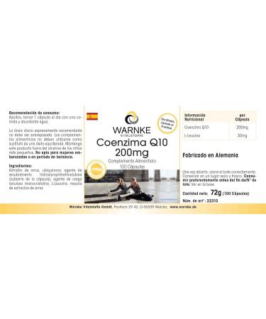 Coenzyme Q10 200mg Capsules - High Dose Ubiquinone | 100 Count | Warnke Vitalstoffe - Premium German Pharmacy Quality - Buy Online on GoSupps.com