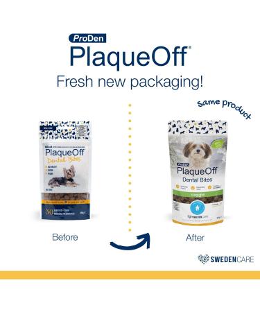 ProDen PlaqueOff Dental Bites 60 g | For Dogs and Cats under 10 kg | Bad breath Plaque Tartar package may vary - Buy Online on GoSupps.com