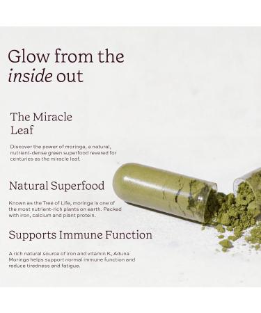 Aduna Organic Moringa Capsules 1500mg | 100% Pure Moringa Leaf for Energy Immunity & Focus | Natural Plant-Based Food Supplement for Tiredness Recovery & Breastfeeding | 180 Vegan Capsules - Buy Online on GoSupps.com