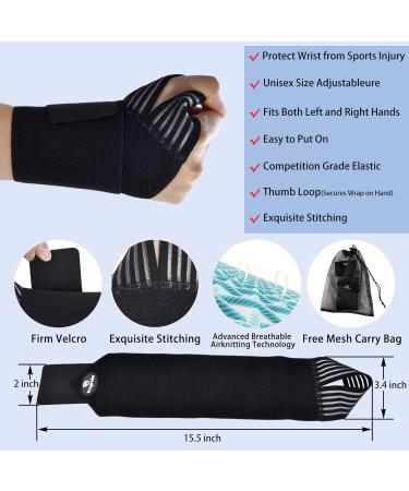Wrist Wraps with Thumb Support 2 Pack for Weightlifting & Gymnastics - Wrist Brace for Men, Women, and Kids - Includes Free Mesh Carry Bag - Black - Buy Online on GoSupps.com