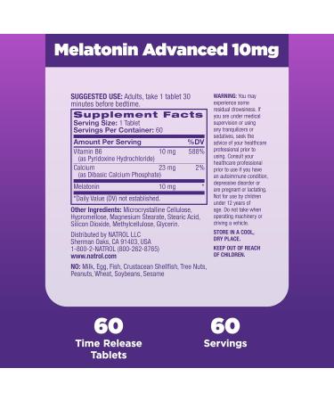 Natrol Melatonin Advanced Sleep Tablets with Vitamin B6 - Fall Asleep Faster, Stay Asleep Longer - 10mg, 60 Count - 2-Layer Controlled Release - 100% Drug-Free - Buy Online on GoSupps.com
