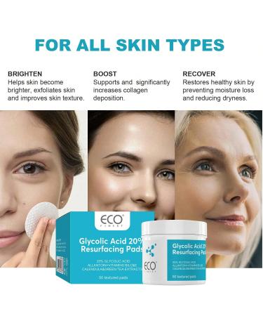Glycolic Acid 20% Resurfacing Pads Exfoliating Facial Toner Pads With Vitamin C E Witch Hazel & Green Tea (50pcs) - Buy Online on GoSupps.com