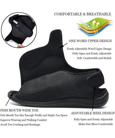 GWQDJ Men's Open Toe Diabetic Sandals - Extra Wide Adjustable Arthritis Edema Slippers | Black 41 - Buy Online on GoSupps.com