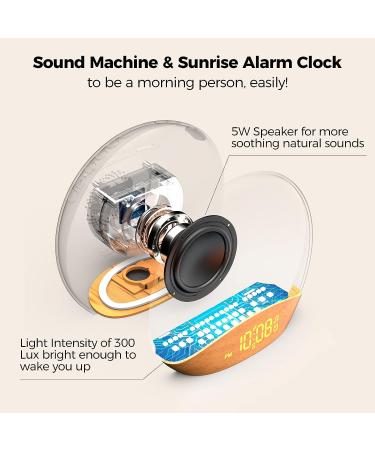Housbay White Noise Machine Sunrise Alarm Clock with 26 Natural Sounds - Gentle Wake Up & Sleep Aid for Adults - Wooden Design - Buy Online on GoSupps.com