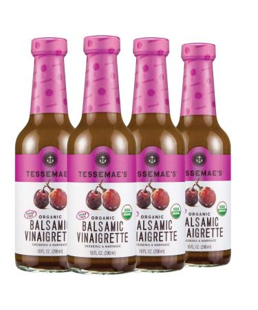 Tessemae's Organic Balsamic Vinaigrette Dressing and Marinade Whole30 Certified Keto Friendly USDA Organic 10 fl oz. bottles (4-Pack)