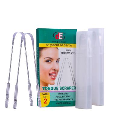 Pack of 2 Tongue Scraper with 2 Travel Cases Reduce Bad Breath 100% Stainless Steel Tongue Cleaners 100% Metal Tongue Scrapers Fresher Breath in Seconds