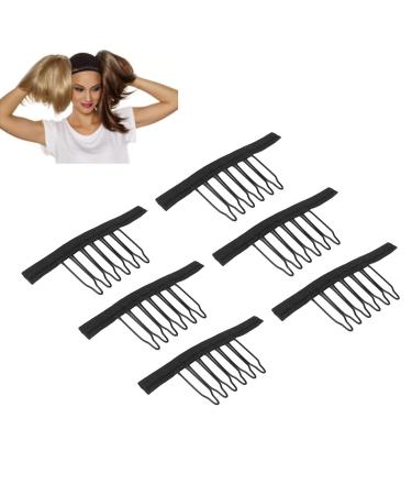 100 pieces of wigskamm clips stainless steel 6 teeth hair part power cap push buttons extension hair clip with a cloth for hair parts cap black
