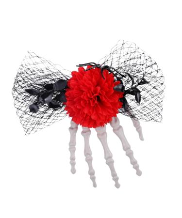 Skeleton Hand Hair Clips | Skeleton Hand Rose Barrettes | Portable Hair Accessories Horror Headwear for Masquerade Role Stage Show Red