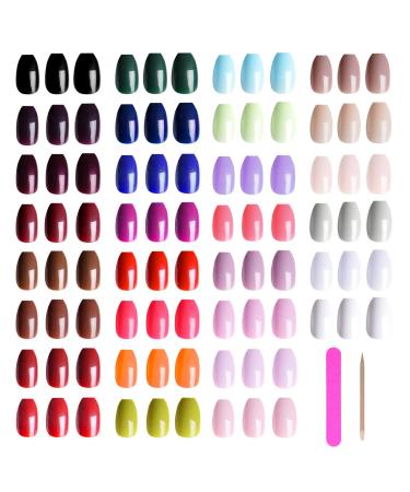 720 Pieces Short Coffin Press on Nails Ballerina False Nails EBANKU Colorful Full Cover Fake Nails Tips Acrylic False Gel Nails for Women Girls with Nail File & Nail Orange Stick (30 Colors)