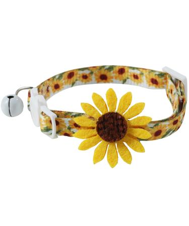 Flower Cat Collar with Detachable Sunflower Charm,Yellow Breakaway Kitten Collar with Bell