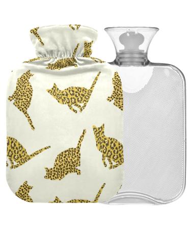 NAANLE hot water bottle with leopard pattern and cat motif with reference transparent hot water bottle 2 l large hot water bottle for bed handfoots heat and cold therapy