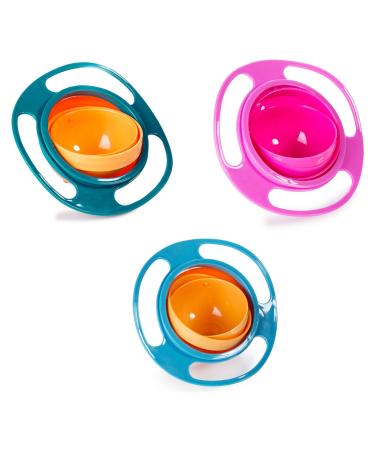 Berry President(TM Set of 3: Magic Bowl 360 Degree Rotation Spill Resistant Gyro Bowl with Lid for Toddler Baby Kids Children Orange+Blue+Green