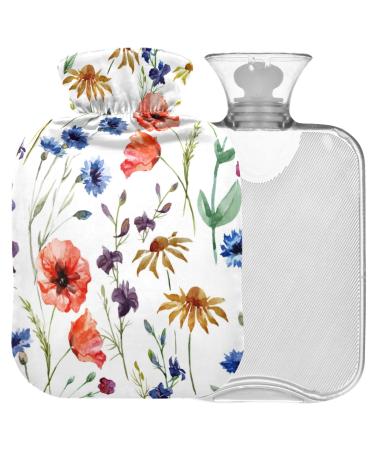 NAANLE hot water bottle with cover goose-pop-poppyuling watercolor transparent hot water bottle 2 l large warm stamp for menstrual cramps pain relief hand feet heat and cold therapy
