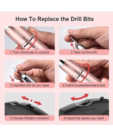JUEMEL Portable Electric Nail Drill Kit 35000rpm - Professional Efile Set for Acrylic and Gel Nails - Manicure Pedicure Tool with 17pcs Bits and Accessories - Pink - Buy Online on GoSupps.com