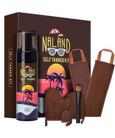 Self Tanner Mousse Kit, Self Tanning Lotion with Bronzer, Organic Sunless Tanner, Self Tanning Mitts, Back Lotion Applicator, Face Mitt and Kabuki Brush