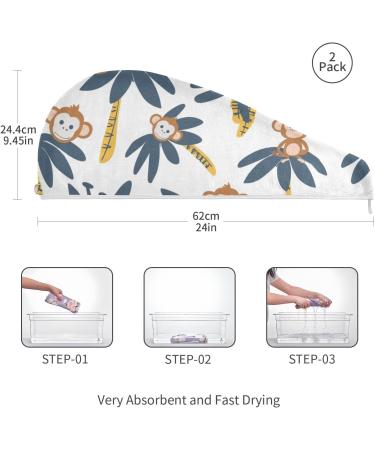 Monkeys on Tree Hair Towel 2 Pack | Super Absorbent Quick Dry Hair Turbans for Women & Girls - Ultimate Hair Drying Solution - Buy Online on GoSupps.com