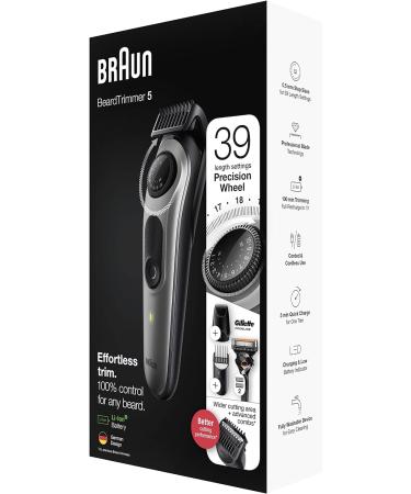 Braun Beard Trimmer 5 BT5365 for Men - Lifetime Sharp Blades - 39 Length Settings - Black/Silver - Best Buy Winner - Buy Online on GoSupps.com
