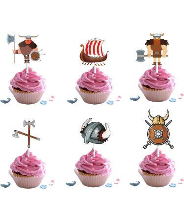 18pcs Viking Cupcake Toppers for Boys Girls Kids Medieval Party Supplies Glitter Viking Warrior Happy Birthday Cake Decor Pirate Party Decorations - Buy Online on GoSupps.com