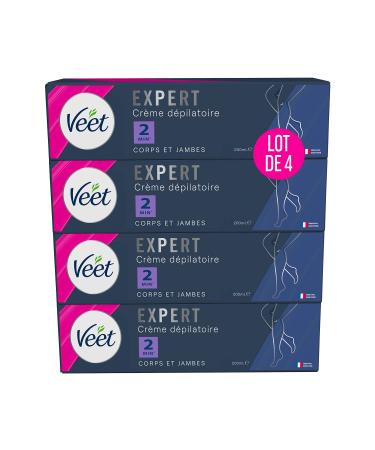 VEET EXPERT - Hair Removal Cream for Stubborn Hair - Body & Legs - Works in 2min - Pack of 4x200ml