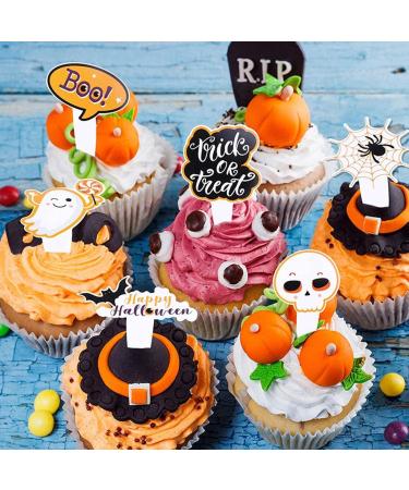 16Pcs Cake Toppers Halloween Cupcake Toppers Cake Insert Cards For Party Cake Decoration Halloween Cupcake Toppers - Buy Online on GoSupps.com