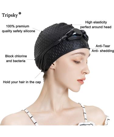 Tripsky Silicone Swim Cap - Ideal for Curly Short to Long Hair - Unisex Bathing Cap for Men and Women - Black - Buy Online on GoSupps.com