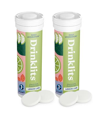 Drinklits Lemon-Lime Daily Hydration Tablets (2) Tube Bundle | Essential Electrolytes 0g Sugar Replenishing Hydration Drink | 20 Servings - 10 Tablets Per Tube