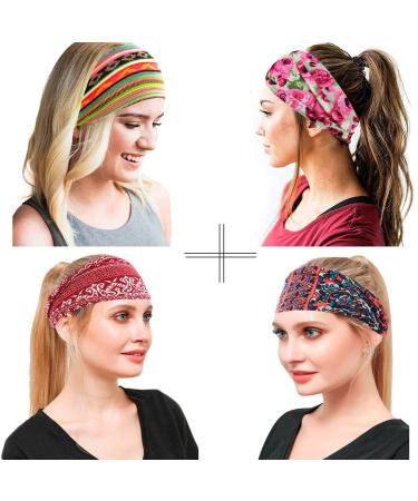6 Pack Boho Headbands - Stretchy Non Slip Hair Bands for Yoga, Running and Sports - Buy Online on GoSupps.com