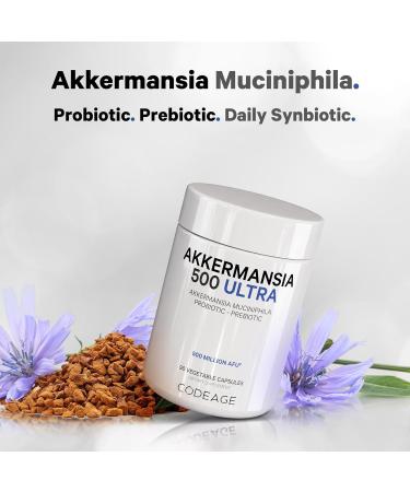 Codeage Akkermansia Muciniphila Probiotic Ultra - High-Potency 500M AFUs Akkermansia Probiotic Supplement - Enhanced Daily Probiotic & Prebiotic Chicory Inulin - 3-Month Supply - 90 Capsules - Buy Online on GoSupps.com