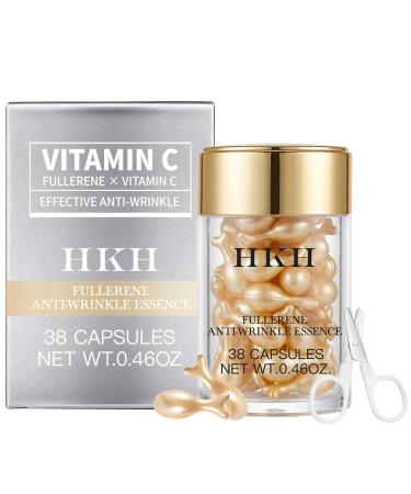 HKH Vitamin C Serum Capsules For Face: 38 Caps with Scissors - Vitamin C Anti-Wrinkle &Vitamin A Retinol Collagen Anti-Aging Daily Serum For Women - Smoothing Hydrating Firming Skin - Travel Portable VC Morning 30 capsules