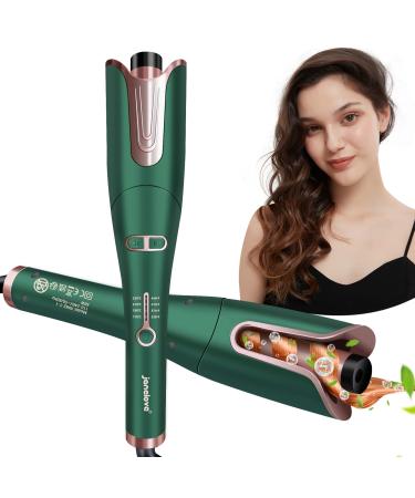 janelove Automatic Hair Curler Curling Wand Hair Curlers for Long Hair 170 -230 Adjustable Temperature Ceramic Barrel with Portable Storage Bag Gift for Women(Green&Gold)
