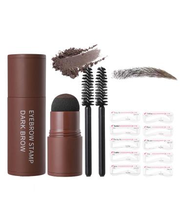 Eyebrow Stamp Stencil Kit - Eye Brow Stamping Kit One Step Brow Trio Stamp Kit Eyebrow Powder with 10 Reusable Eyebrow Stencils Kit (Dark Brown)