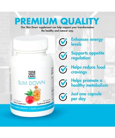 Yes You Can! Slim Down Dietary Supplements - African Mango, L-Carnitine, Apple Cider Vinegar, Green Tea Extract & Guarana Seed Extract - 30 Capsules - Buy Online on GoSupps.com
