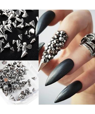 12 Grids Mini Metal Rivet Nail Charms - Gold Silver Black Spike Studs for Punk Nail Art & Acrylic Nails Decoration - Buy Online on GoSupps.com