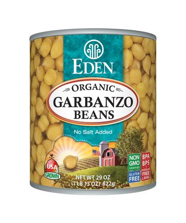Eden Organic Garbanzo Beans, 29 oz Can, No Salt, Non-GMO, Gluten Free, Vegan, Kosher, U.S. Grown, Heat and Serve, Macrobiotic, Chickpeas