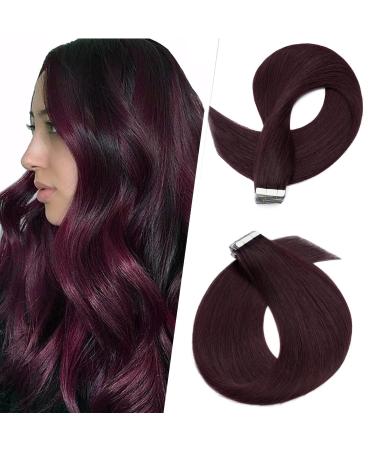 Silk-Co Tape Extensions Real Hair 20Stk hair extension tape in extensions real hair Remy Hair Extension glue Skin Weft Tape Ins 40g 99J# Burgund 30cm Burgundy